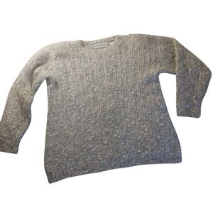 DD Sloan Mohair Blend Textured Knit Sweater Fuzzy Pullover M‎ Gray Preppy Cozy